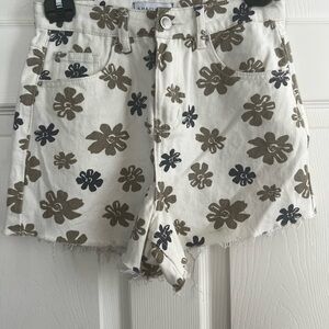 Khaki and Blue Floral Women's Jean Shorts